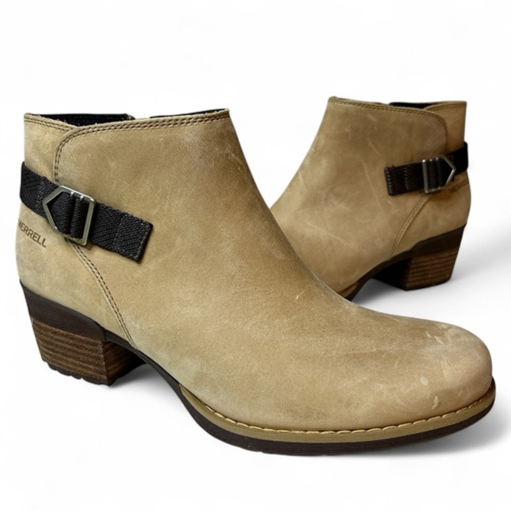 Merrell Shoes Women Size 9.5 Cream Tan Ankle Boots Leather Cottage Forest Gorp‎